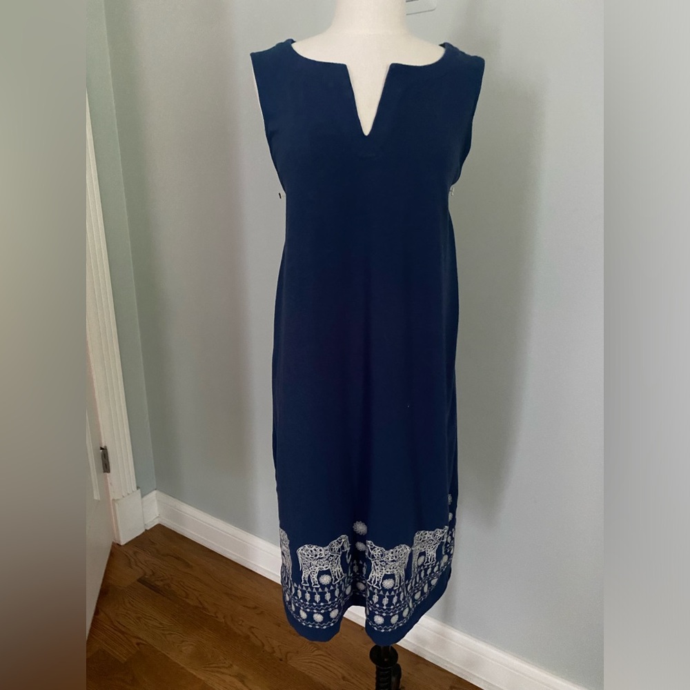 J. Jill navy dress embroidered with elephants size L. EUC